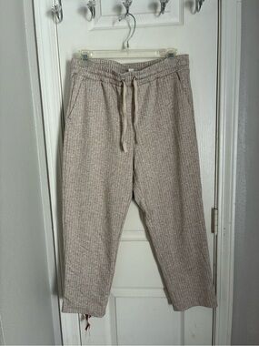 LOFT Neutral Stripped Drawstring pants in Light Beige